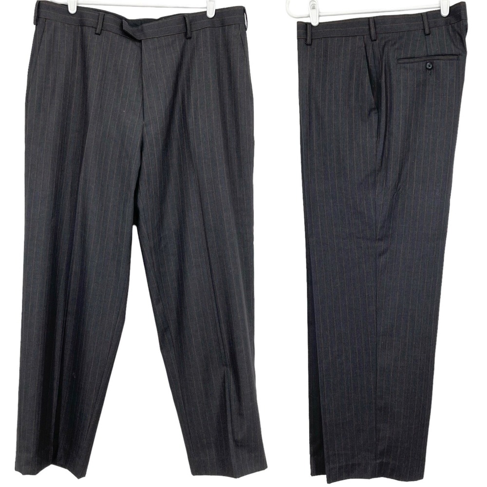 AXIST Essentials Men's Black with Brown Stripes Dress Pants 38x30.5 Flat Front